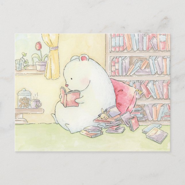 Bibliothek Eisbär Eiswürmer Aquarell Postkarte (Vorderseite)