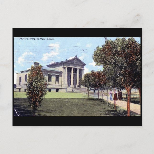 Bibliothek, El Paso, Texas 1911 Vintag Postkarte (Vorderseite)
