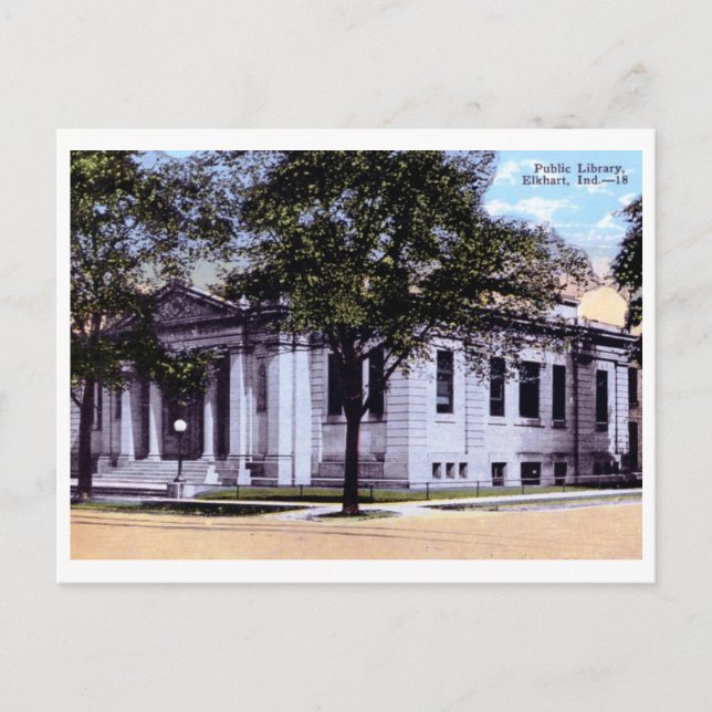 Bibliothek, Elkhart, Indiana 1930 Vintag Postkarte (Vorderseite)