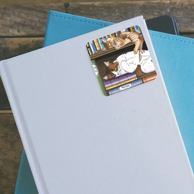 Bibliothek für Katzen buchen Quadratischer Aufkleber (Von Creator hochgeladen)