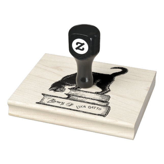 Bibliothek Gatto Cat Book Ownership Briefmarke Hol Gummistempel (Stempel)