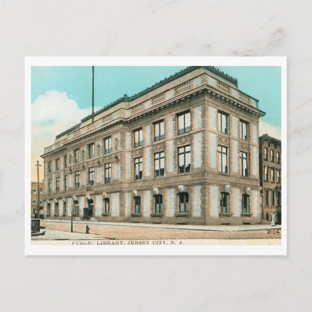 Bibliothek, Jersey City, NJ Vintag Postkarte (Vorderseite)