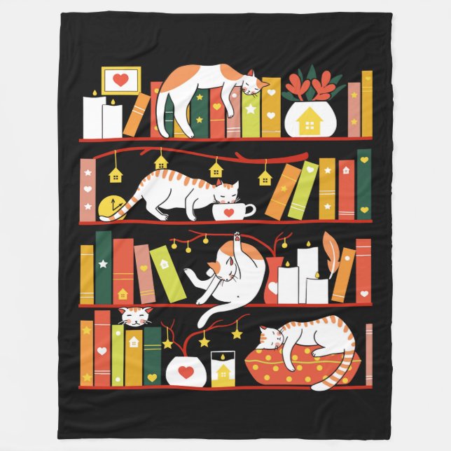 Bibliothek Katzen Herbstfarbversion Fleecedecke (Vorderseite)
