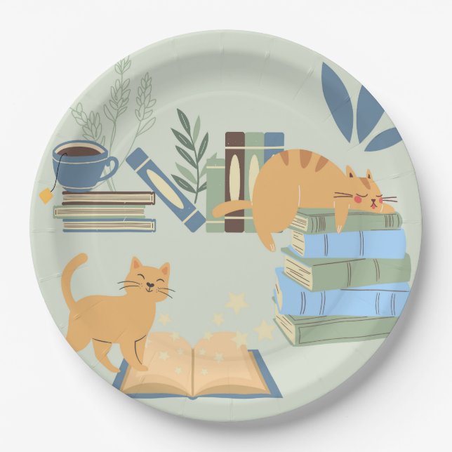 Bibliothek Katzen Pappteller (Vorderseite)