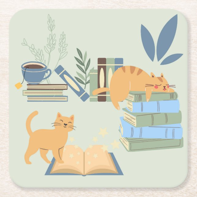 Bibliothek Katzen Rechteckiger Pappuntersetzer (Vorderseite)