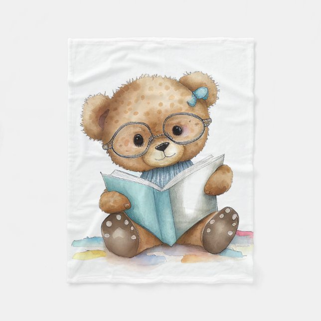 Bibliothek mit Niedlichen Teddy Bären lesen Fleecedecke (Vorderseite)
