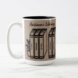 Bibliothek mit personalisierten Buchtiteln Zweifarbige Tasse