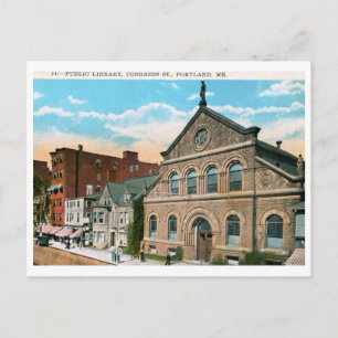 Bibliothek, Portland, ME Vintage Postkarte