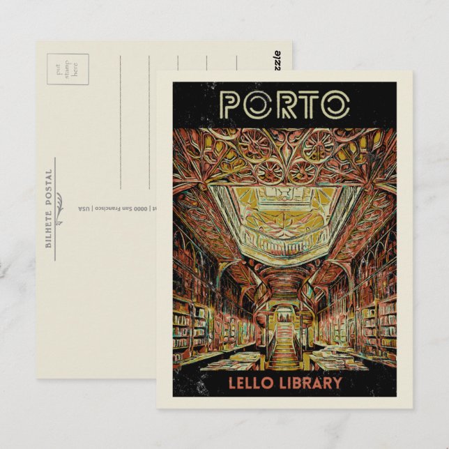 Bibliothek Porto Lello, Portugal Postkarte (Vorne/Hinten)