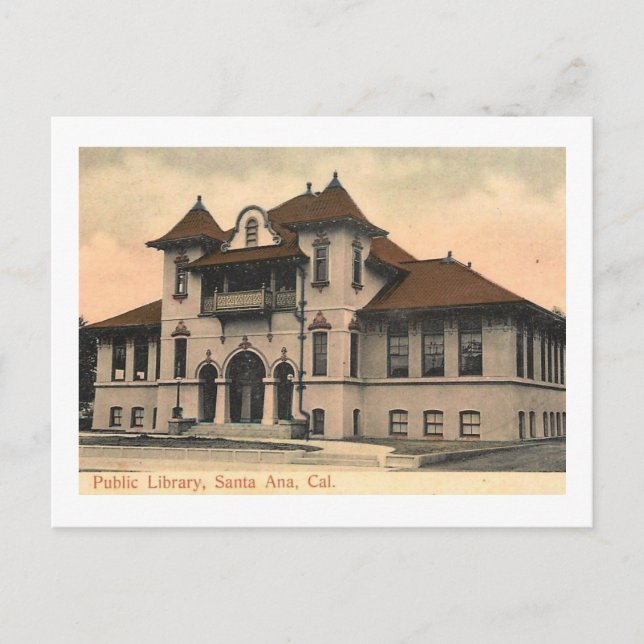 Bibliothek, Santa Ana, Kalifornien, Jahrgang Postkarte (Vorderseite)