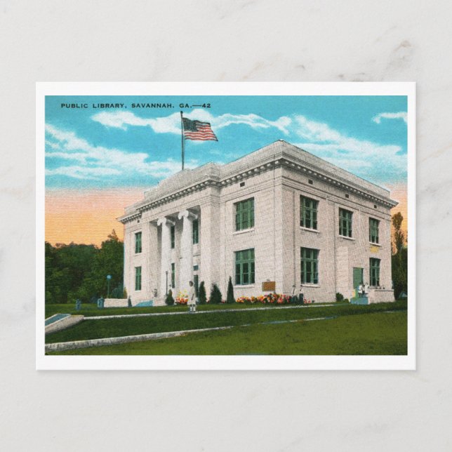 Bibliothek, Savannah, GA Vintag Postkarte (Vorderseite)