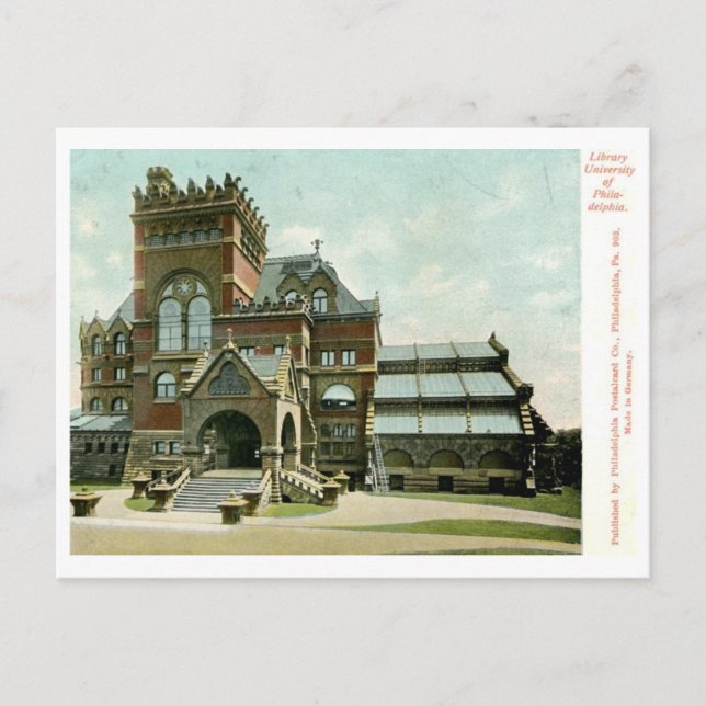 Bibliothek, Universität Philadelphia 1907 Vintag Postkarte (Vorderseite)