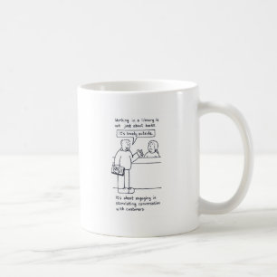 Bibliothekar-Spaß, Kunde, der über Wetter sprich Kaffeetasse