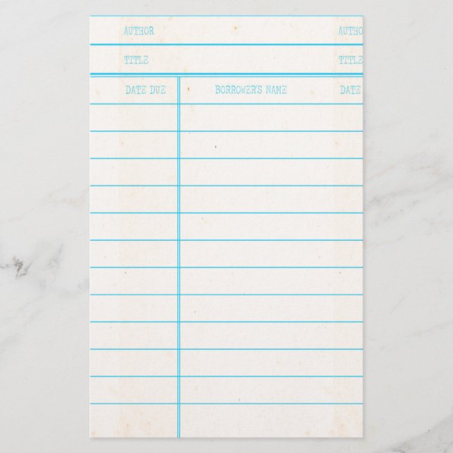 Bibliotheks-Buch-Datums-passende Karte (Vorderseite)