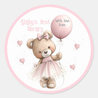 Bibliotheksaufkleber für Babys erstes Buch | Rosa Runder Aufkleber