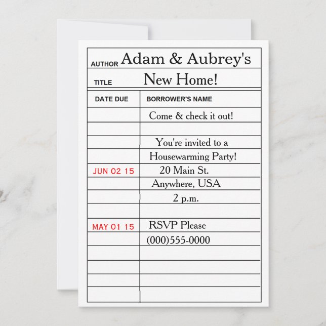 "Bibliotheksausweis" Housewarming-Einladungen Einladung (Vorderseite)