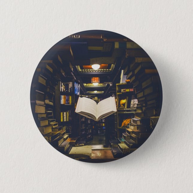 Bibliotheksbücher - Bücherregale im offenen Buch l Button (Vorderseite)