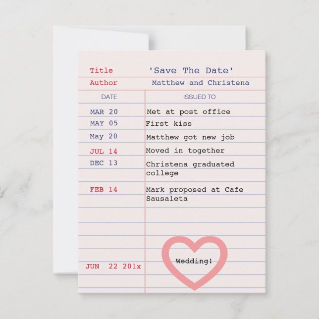 Bibliothekskarte Hochzeit Speichern Sie die Datums Ankündigung (Vorderseite)