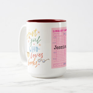 Bibliothekskarte Nur ein Mädchen, das Bücher liebt Zweifarbige Tasse