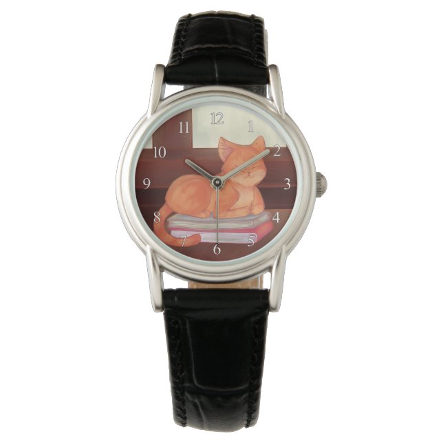 Bibliothekskatze Armbanduhr (Vorderseite)