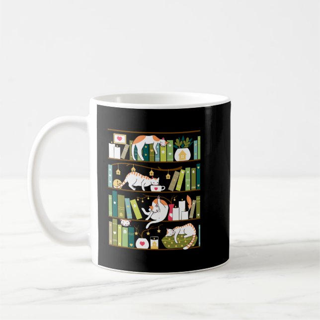 Bibliothekskatzen - skurrile Katzen in den Bücherr Kaffeetasse (Links)