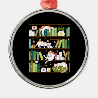 Bibliothekskatzen - skurrile Katzen in den Bücherr Ornament Aus Metall