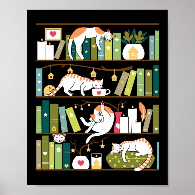 Bibliothekskatzen - skurrile Katzen in den Bücherr Poster (Vorne)