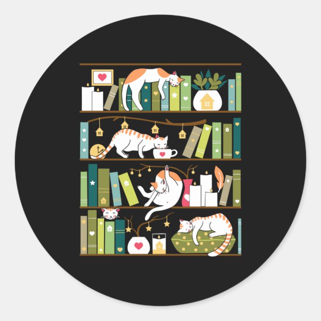 Bibliothekskatzen - skurrile Katzen in den Bücherr Runder Aufkleber (Vorderseite)
