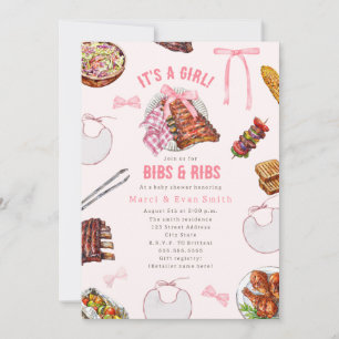 Bibs & Ribs BBQ Grillen Mädchen Baby-Party Einladung
