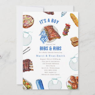 Bibs & Ribs BBQ Picknick Jungen-Baby-Party Einladung
