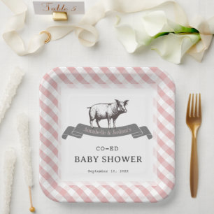 Bibs & Ribs BBQ Rustik Rosa Gingham-Baby-Party Pappteller