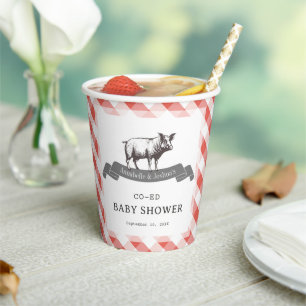 Bibs & Ribs BBQ Rustikales Rotkariertes Babyshower Pappbecher
