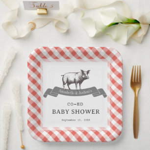 Bibs & Ribs BBQ Rustikales Rotkariertes Babyshower Pappteller