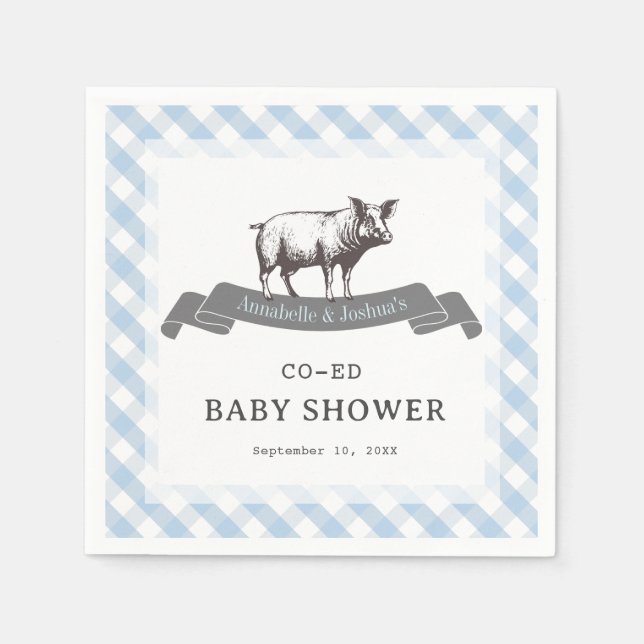 Bibs & Ribs GRILLEN Rustic Blue Gingham Baby Showe Serviette (Vorderseite)