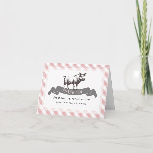Bibs & Ribs GRILLEN Rustic Pink Gingham Kinderdusc Dankeskarte (Vorderseite)