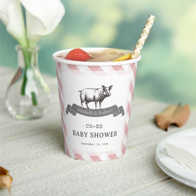 Bibs & Ribs GRILLEN Rustic Pink Gingham Kinderdusc Pappbecher (In Situ)