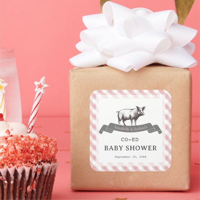 Bibs & Ribs GRILLEN Rustic Pink Gingham Kinderdusc Quadratischer Aufkleber (Party)
