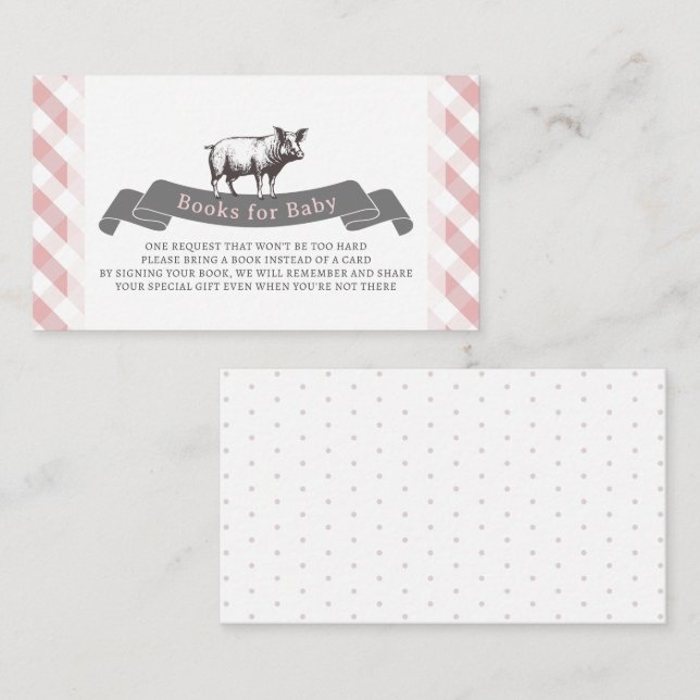 Bibs & Ribs Rustikal Pink Gingham Bücher für Baby Begleitkarte (Vorne/Hinten)