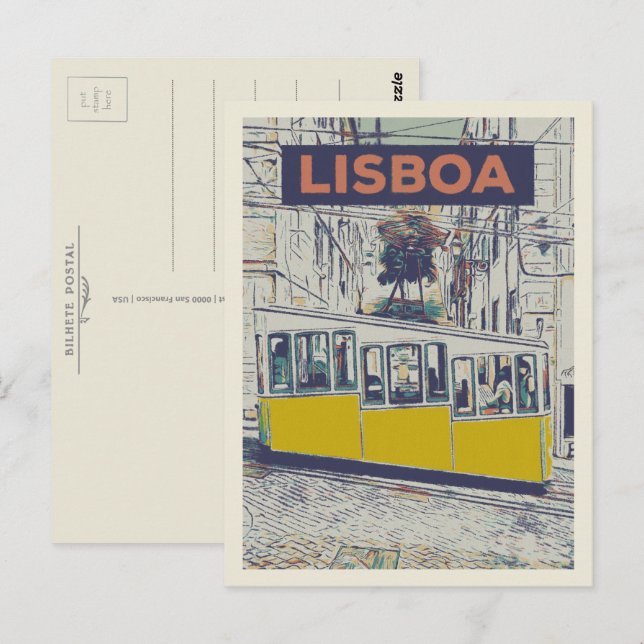 Bica Funicular Illustration, Lissabons ikonischer  Postkarte (Vorne/Hinten)