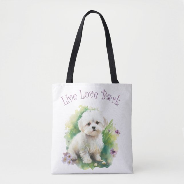 Bichon Dog Mama Floral Tasche (Vorderseite)
