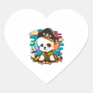 Bichon Dog Pirate Herz-Aufkleber
