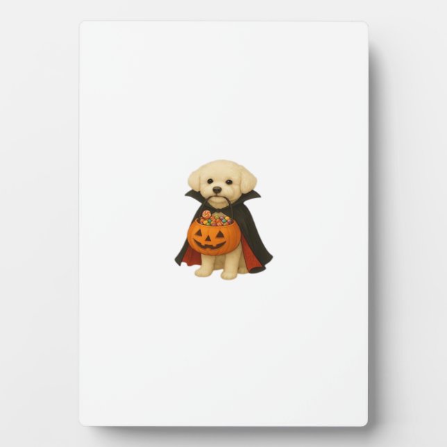 Bichon Fris� Halloween Vampire Pup with Pumpkin Ba Fotoplatte (Vorderseite)