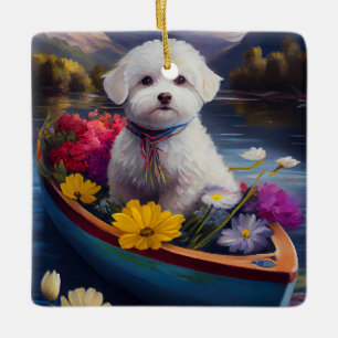 Bichon Frise auf einem Paddel: Ein landschaftliche Keramikornament