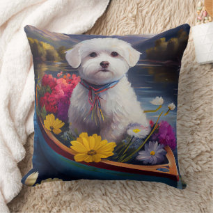 Bichon Frise auf einem Paddel: Ein landschaftliche Kissen