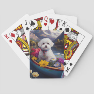 Bichon Frise auf einem Paddel: Ein landschaftliche Spielkarten