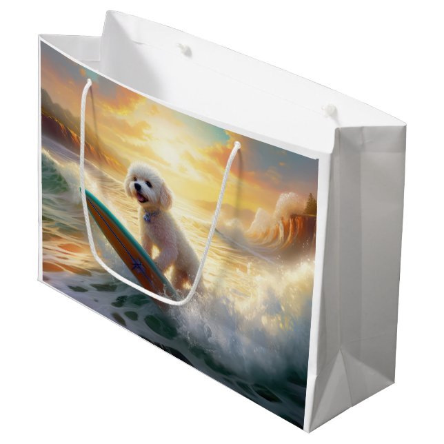 Bichon Frise Beach Surfmalerei Große Geschenktüte (Vorderseite Schrägansicht)
