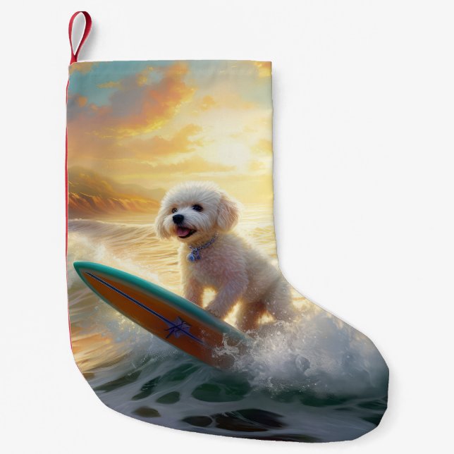 Bichon Frise Beach Surfmalerei Kleiner Weihnachtsstrumpf (Vorderseite)