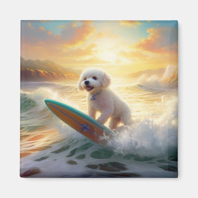 Bichon Frise Beach Surfmalerei Magnet (Vorne)