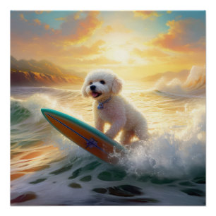 Bichon Frise Beach Surfmalerei Poster