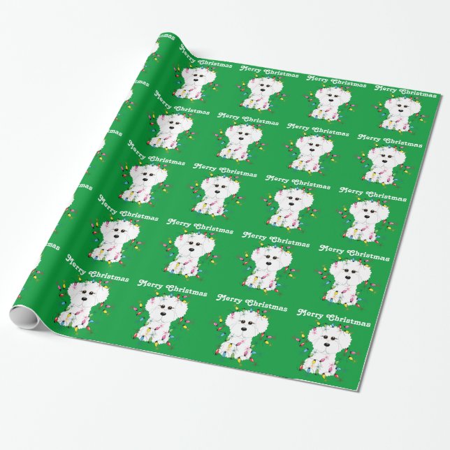 Bichon Frise beleuchtet WeihnachtsPackpapier Geschenkpapier (Ungerollt)